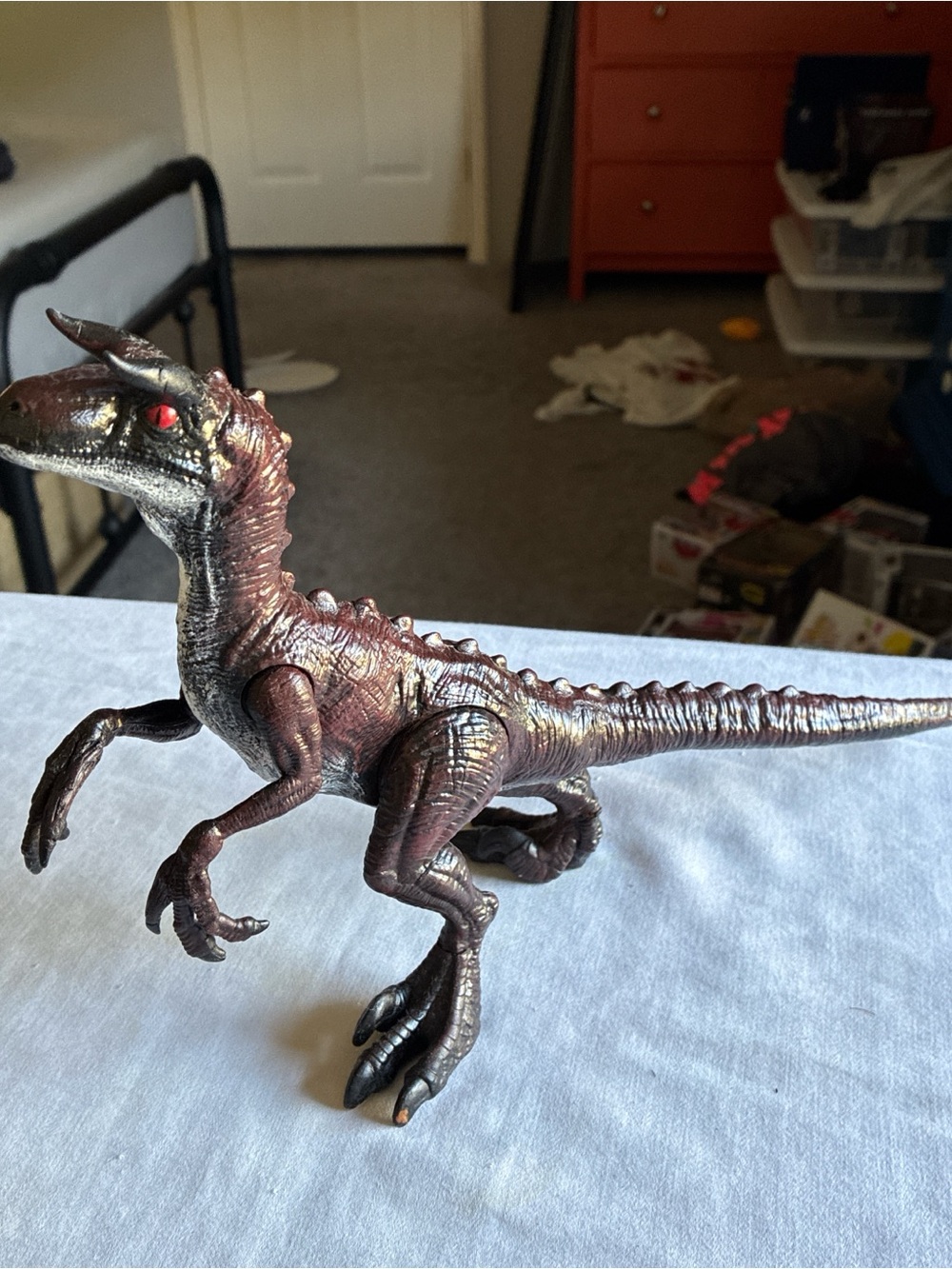 Purple Baby Velociraptor Dinosaur Toy with Red Eyes